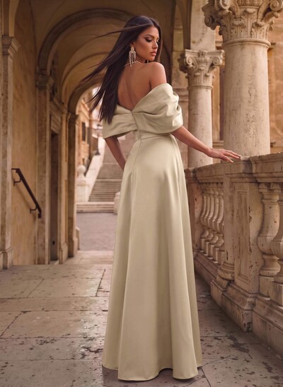 A-Line Off-The-Shoulder Sleeveless Floor-Length Satin Evening Dresses