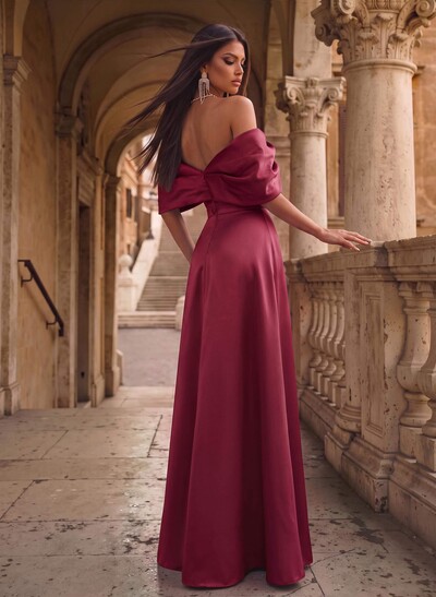 A-Line Off-The-Shoulder Sleeveless Floor-Length Satin Evening Dresses