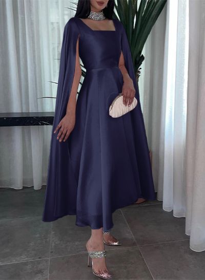 A-Line Square Neckline Sleeveless Ankle-Length Chiffon Evening Dresses