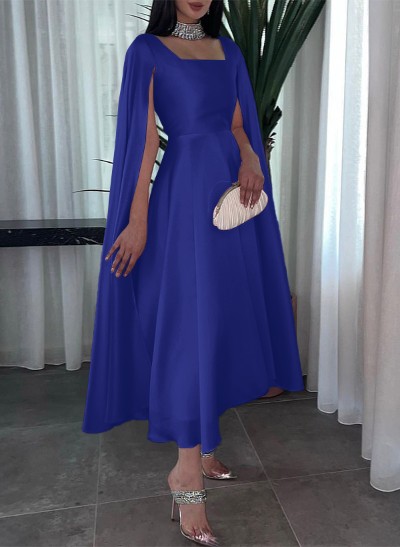 A-Line Square Neckline Sleeveless Ankle-Length Chiffon Evening Dresses