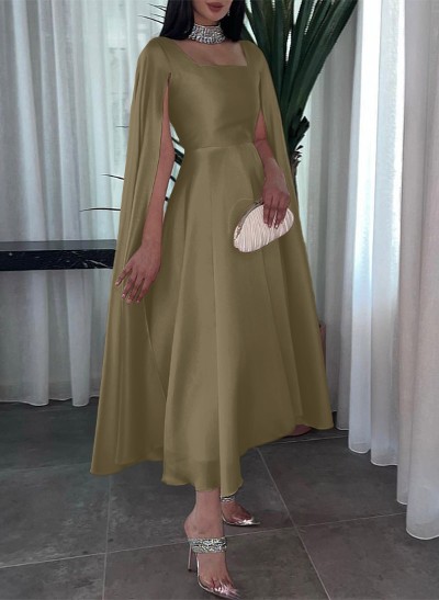 A-Line Square Neckline Sleeveless Ankle-Length Chiffon Evening Dresses