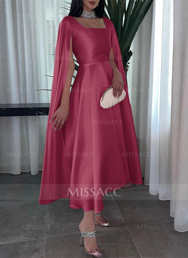 A-Line Square Neckline Sleeveless Ankle-Length Chiffon Evening