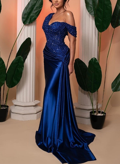 Trumpet/Mermaid Asymmetrical Sleeveless Sequined Prom Dresses