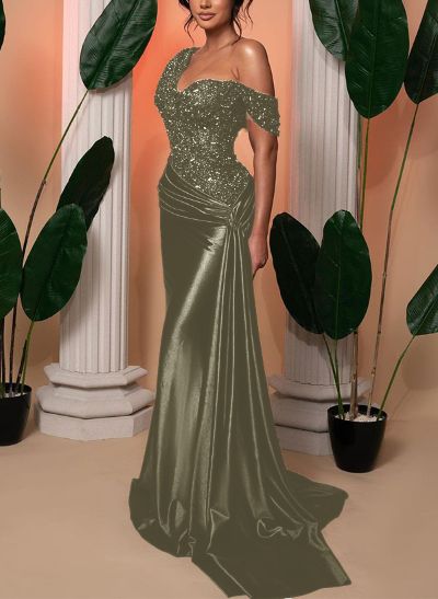 Trumpet/Mermaid Asymmetrical Sleeveless Sequined Evening Dresses
