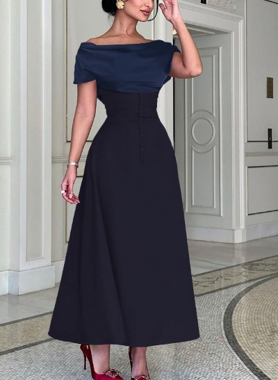 A-Line Off-The-Shoulder Sleeveless Ankle-Length Elastic Satin Evening Dresses