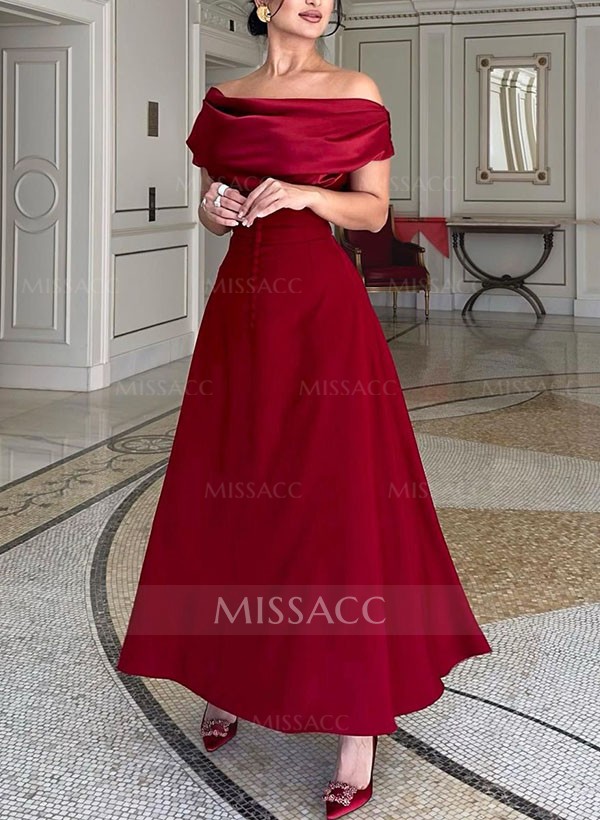 A-Line Off-The-Shoulder Sleeveless Ankle-Length Elastic Satin Evening Dresses