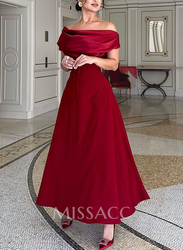 A-Line Off-The-Shoulder Sleeveless Ankle-Length Elastic Satin Evening Dresses