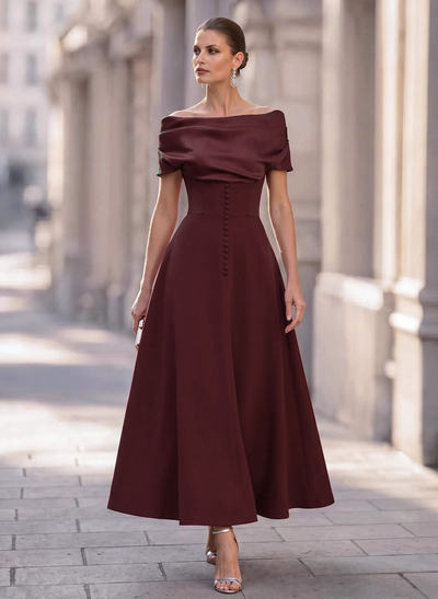 A-Line Off-The-Shoulder Sleeveless Ankle-Length Elastic Satin Evening Dresses