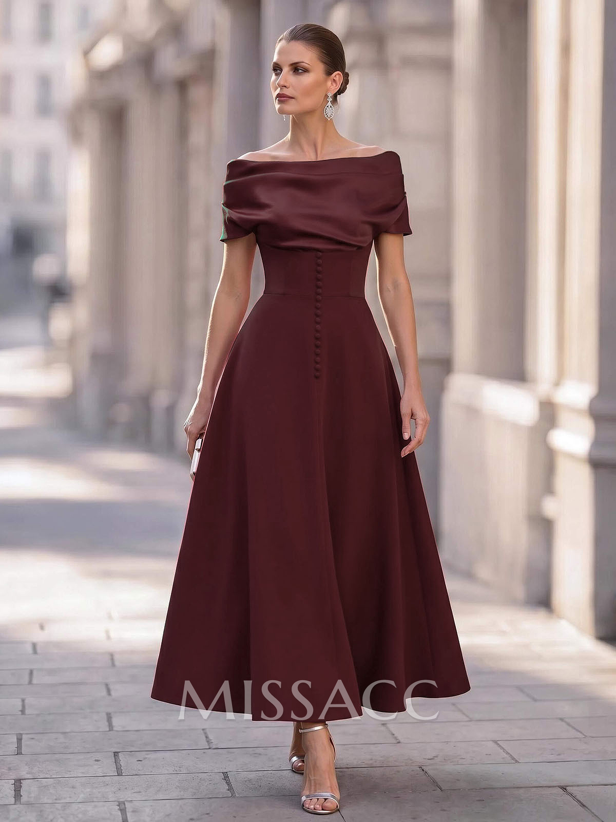 A-Line Off-The-Shoulder Sleeveless Ankle-Length Elastic Satin Evening Dresses A-Line Off-The-Shoulder Sleeveless Ankle-Length Elastic Satin Evening Dresses