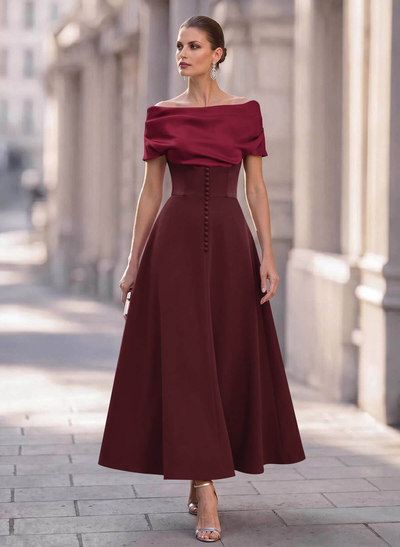 A-Line Off-The-Shoulder Sleeveless Ankle-Length Elastic Satin Evening Dresses