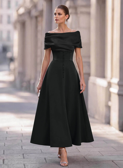 A-Line Off-The-Shoulder Sleeveless Ankle-Length Elastic Satin Evening Dresses