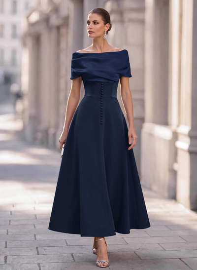 A-Line Off-The-Shoulder Sleeveless Ankle-Length Elastic Satin Evening Dresses