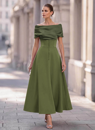 A-Line Off-The-Shoulder Sleeveless Ankle-Length Elastic Satin Evening Dresses