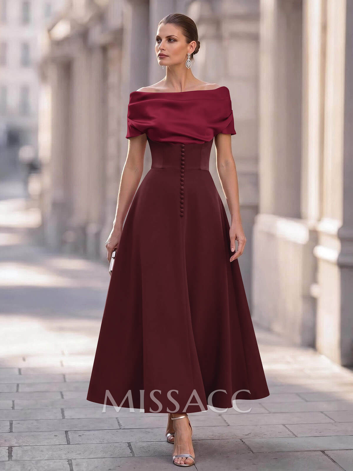 A-Line Off-The-Shoulder Sleeveless Ankle-Length Elastic Satin Evening Dresses A-Line Off-The-Shoulder Sleeveless Ankle-Length Elastic Satin Evening Dresses
