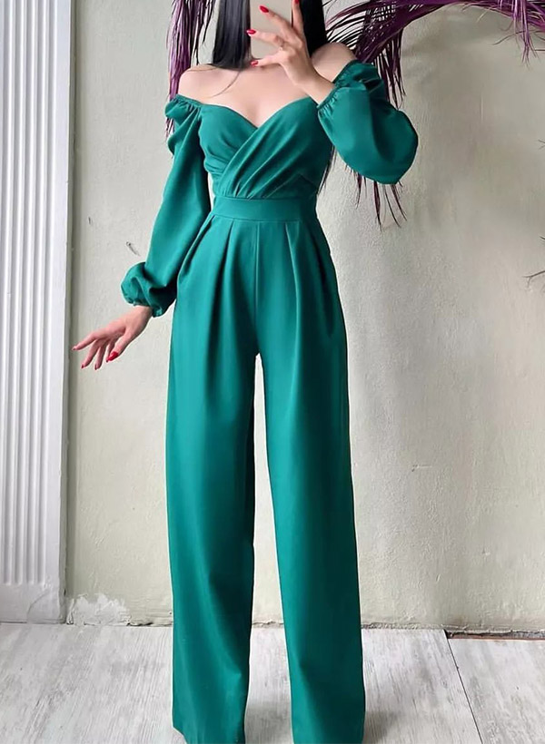 Jumpsuit/Pantsuit Off-The-Shoulder Long Sleeves Silk Like Satin Evening Dresses