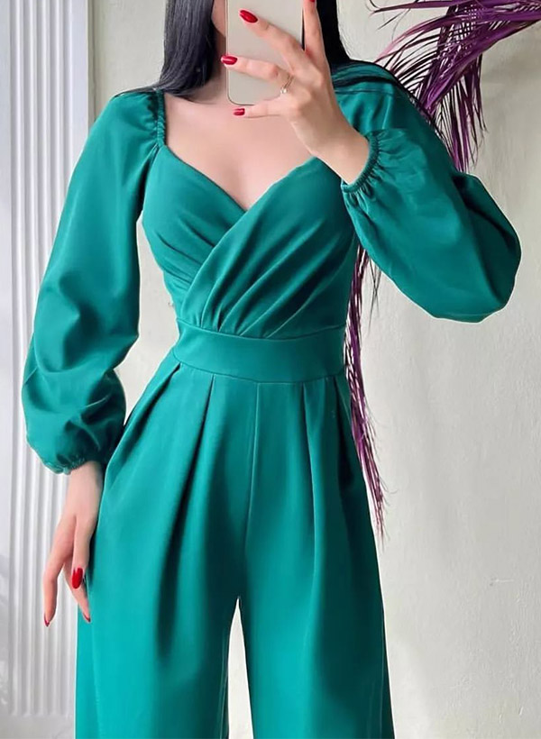 Jumpsuit/Pantsuit Off-The-Shoulder Long Sleeves Silk Like Satin Evening Dresses