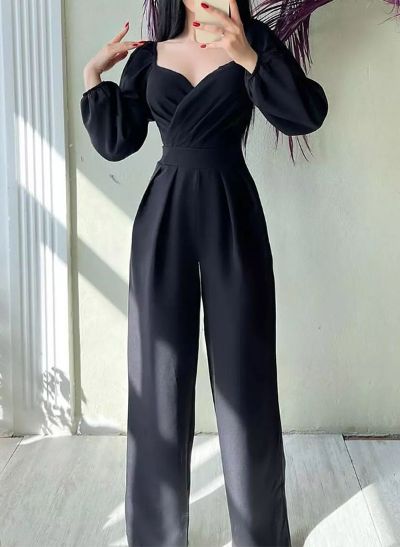 Jumpsuit/Pantsuit Off-The-Shoulder Long Sleeves Silk Like Satin Evening Dresses