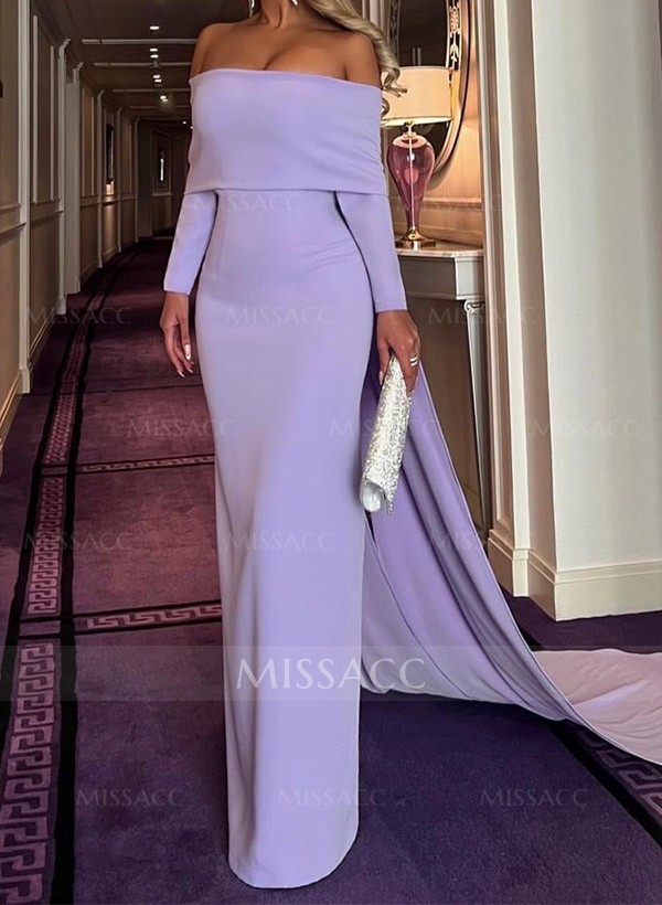 Sheath/Column Off-The-Shoulder Long Sleeves Elastic Satin Evening Dresses