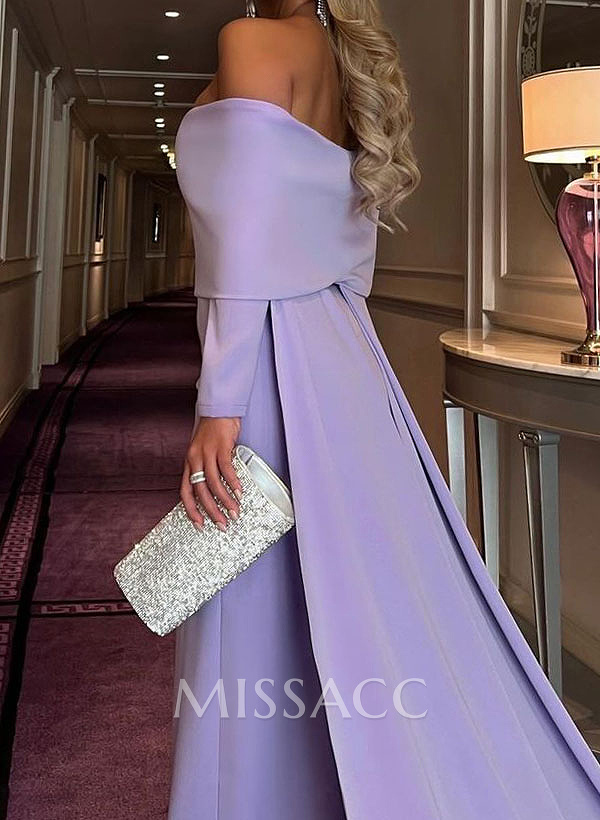 Sheath/Column Off-The-Shoulder Long Sleeves Elastic Satin Evening Dresses Sheath/Column Off-The-Shoulder Long Sleeves Elastic Satin Evening Dresses