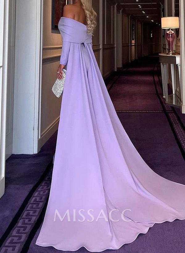 Sheath/Column Off-The-Shoulder Long Sleeves Elastic Satin Evening Dresses Sheath/Column Off-The-Shoulder Long Sleeves Elastic Satin Evening Dresses