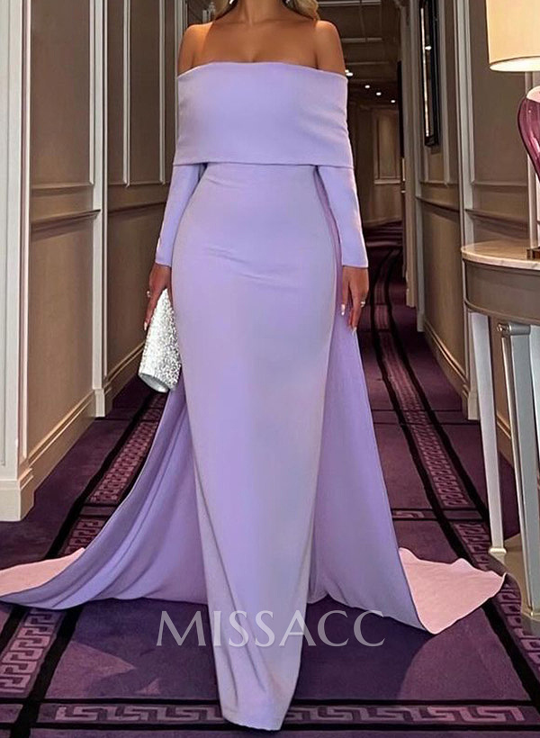 Sheath/Column Off-The-Shoulder Long Sleeves Elastic Satin Evening Dresses Sheath/Column Off-The-Shoulder Long Sleeves Elastic Satin Evening Dresses
