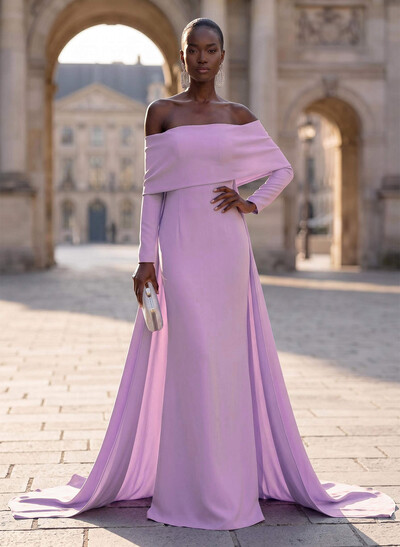 Sheath/Column Off-The-Shoulder Long Sleeves Elastic Satin Evening Dresses