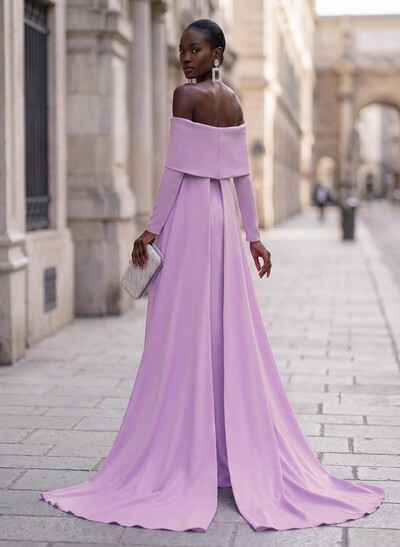 Sheath/Column Off-The-Shoulder Long Sleeves Elastic Satin Evening Dresses