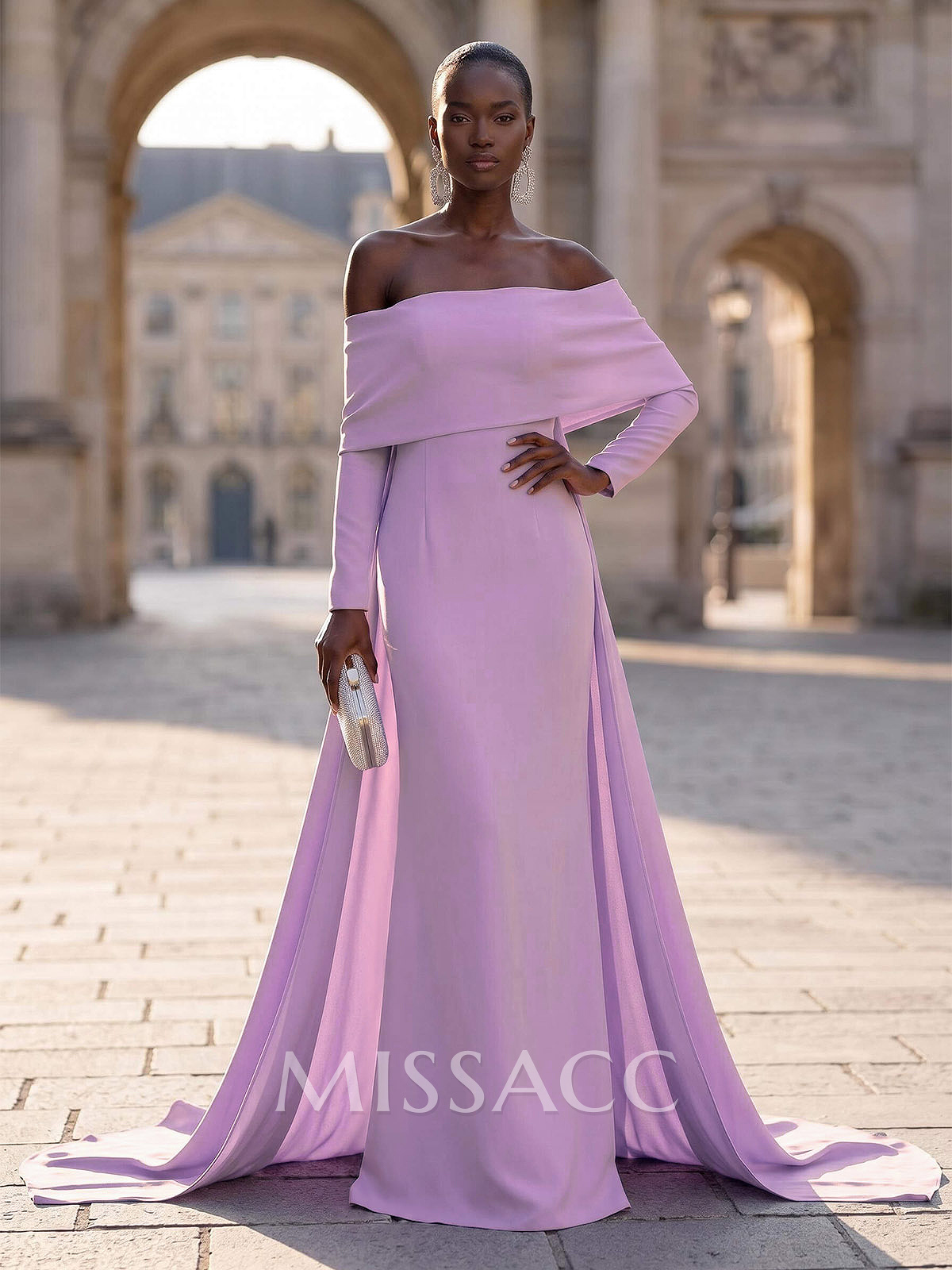 Sheath/Column Off-The-Shoulder Long Sleeves Elastic Satin Evening Dresses