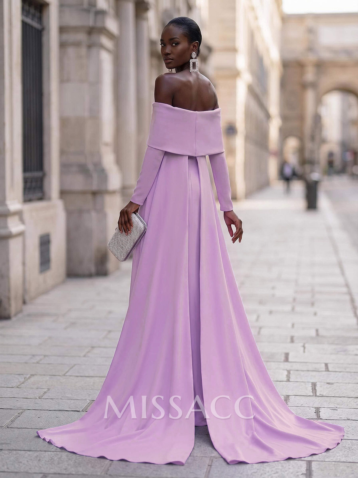 Sheath/Column Off-The-Shoulder Long Sleeves Elastic Satin Evening Dresses