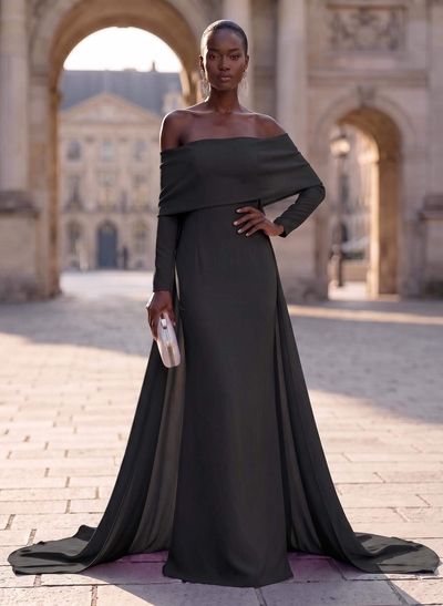 Sheath/Column Off-The-Shoulder Long Sleeves Elastic Satin Evening Dresses