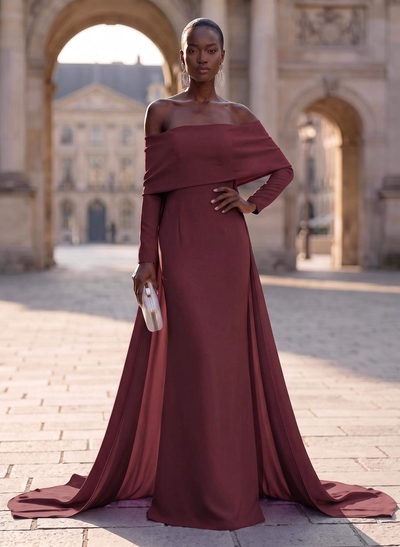 Sheath/Column Off-The-Shoulder Long Sleeves Elastic Satin Evening Dresses