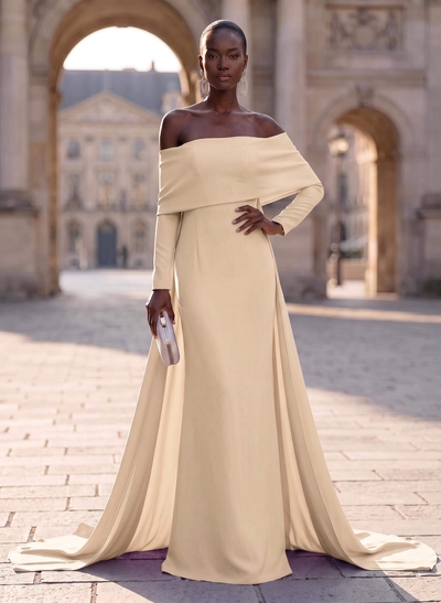 Sheath/Column Off-The-Shoulder Long Sleeves Elastic Satin Evening Dresses