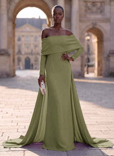 Sheath/Column Off-The-Shoulder Long Sleeves Elastic Satin Evening Dresses