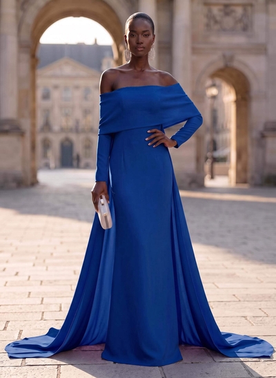 Sheath/Column Off-The-Shoulder Long Sleeves Elastic Satin Evening Dresses