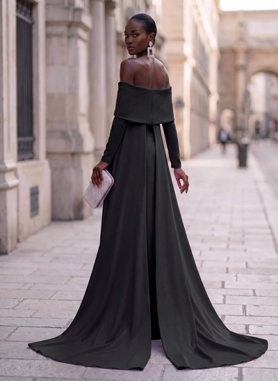 Sheath/Column Off-The-Shoulder Long Sleeves Elastic Satin Evening Dresses