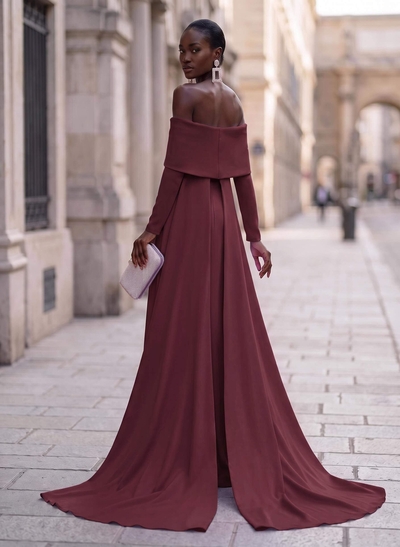 Sheath/Column Off-The-Shoulder Long Sleeves Elastic Satin Evening Dresses