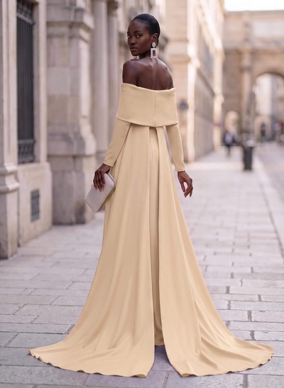 Sheath/Column Off-The-Shoulder Long Sleeves Elastic Satin Evening Dresses
