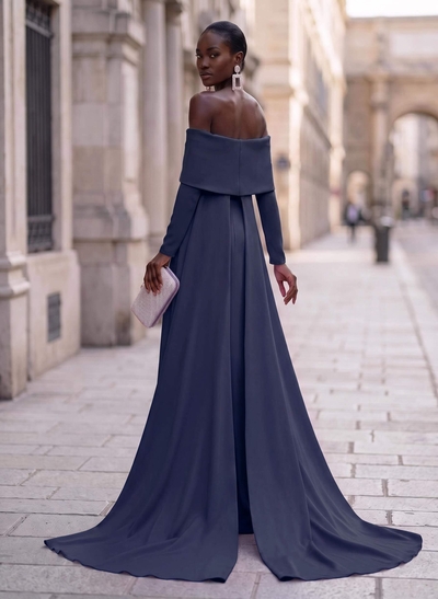 Sheath/Column Off-The-Shoulder Long Sleeves Elastic Satin Evening Dresses