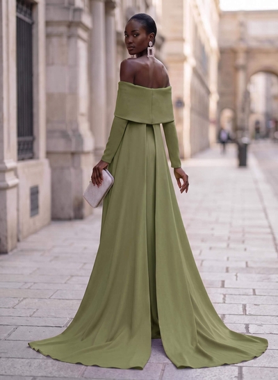 Sheath/Column Off-The-Shoulder Long Sleeves Elastic Satin Evening Dresses