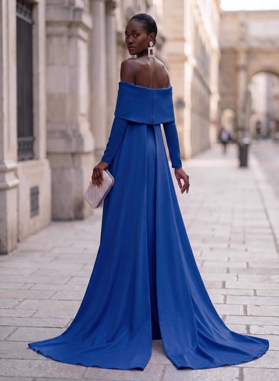 Sheath/Column Off-The-Shoulder Long Sleeves Elastic Satin Evening Dresses