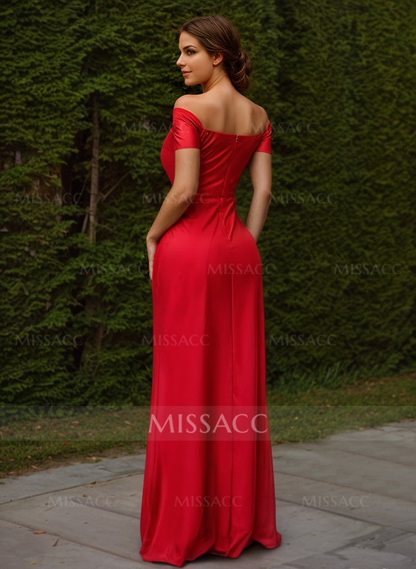 Sheath/Column Off-The-Shoulder Sleeveless Jersey Evening Dresses With High Split