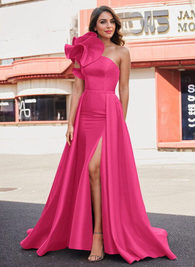 One-Shoulder Satin Mother Of The Bride Dresses With Flower(s)