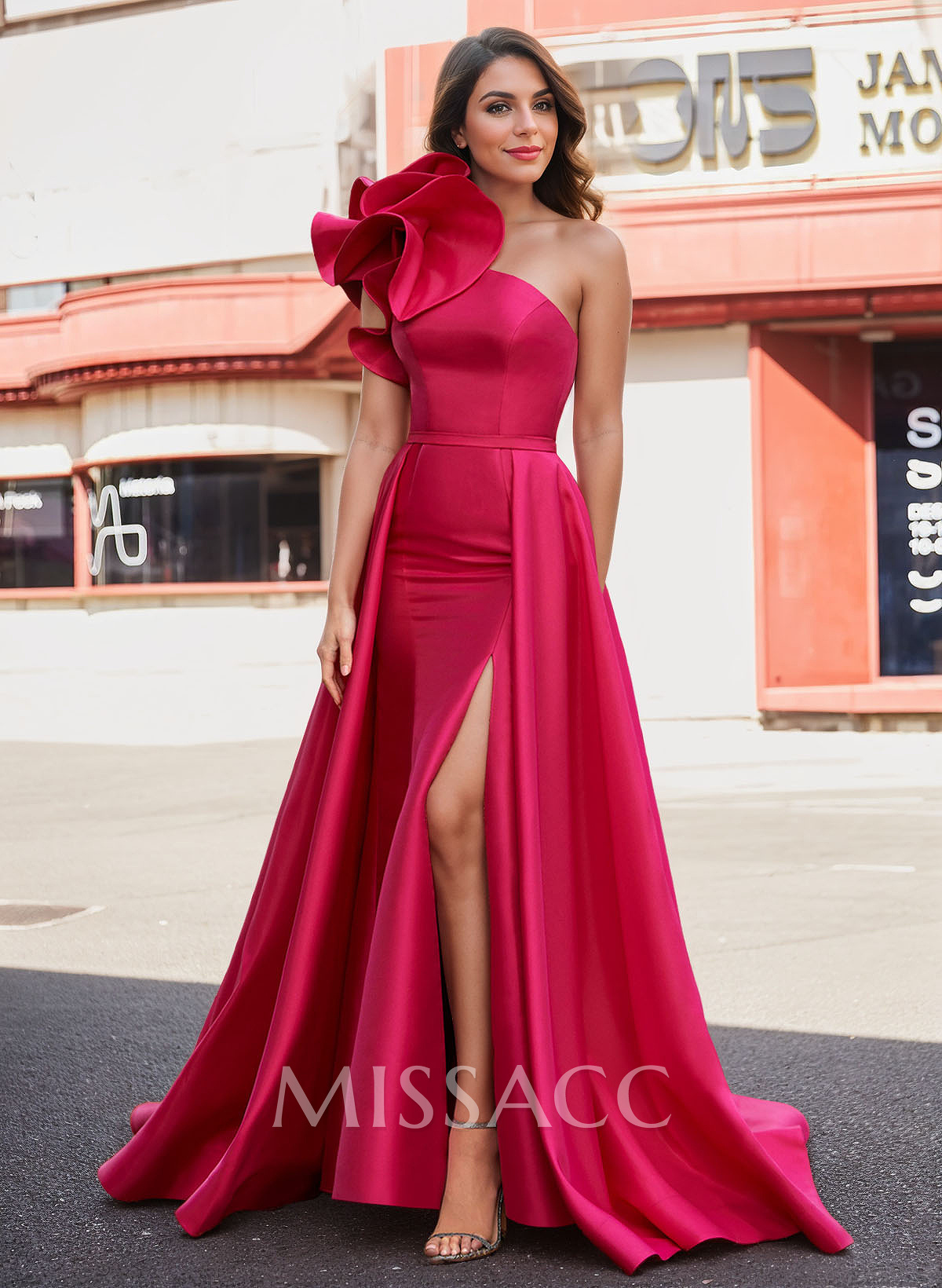 One-Shoulder Satin Mother Of The Bride Dresses With Flower(s) One-Shoulder Satin Mother Of The Bride Dresses With Flower(s)