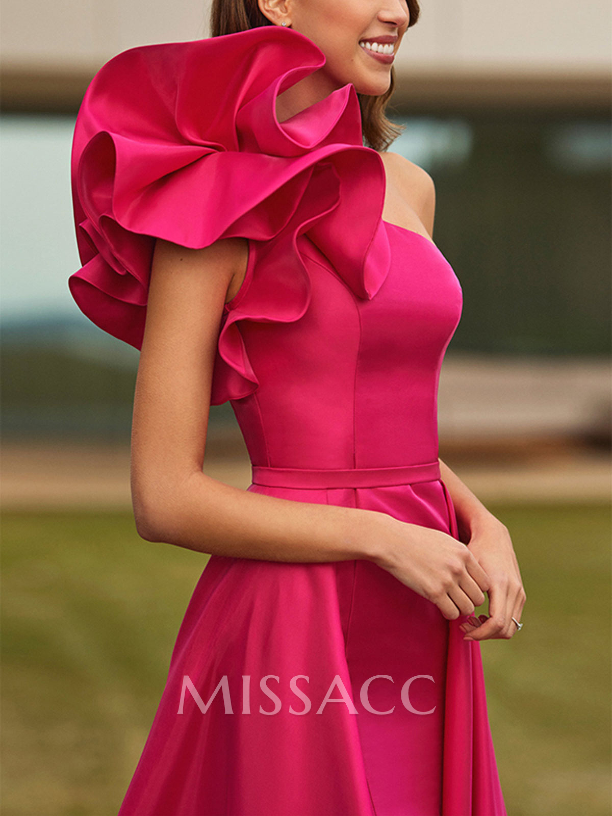 One-Shoulder Satin Mother Of The Bride Dresses With Flowers One-Shoulder Satin Mother Of The Bride Dresses With Flowers
