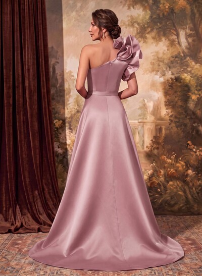 One-Shoulder Satin Mother Of The Bride Dresses With Floral Accents