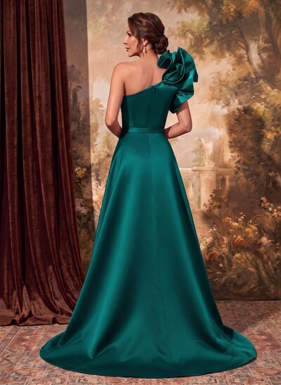 One-Shoulder Satin Mother Of The Bride Dresses With Flower(s)