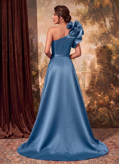 One-Shoulder Satin Mother Of The Bride Dresses With Floral Accents