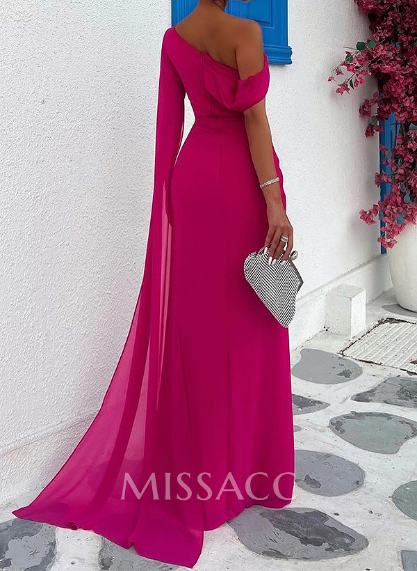One-Shoulder Cape Sheath/Column Chiffon Mother Of The Bride Dresses One-Shoulder Cape Sheath/Column Chiffon Mother Of The Bride Dresses