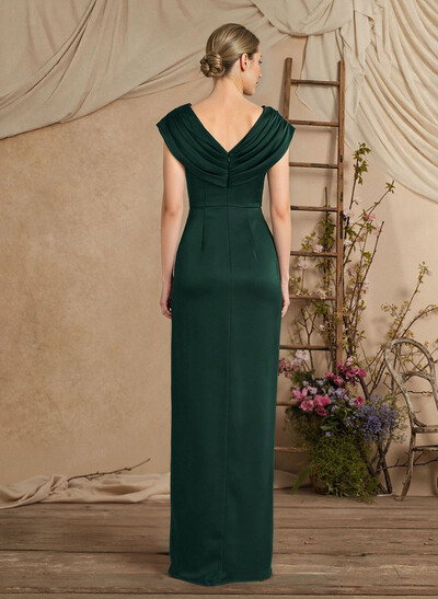 V-Neck Pleated Crepe Satin Sheath/Column Mother Of The Bride Dresses