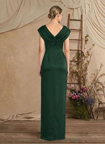 V-Neck Pleated Crepe Satin Sheath/Column Mother Of The Bride Dresses
